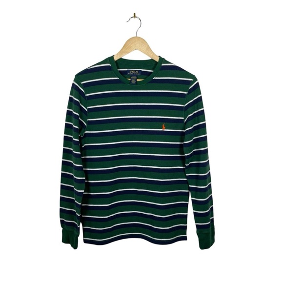Polo Ralph Lauren Men’s Multi-Stripe Waffle Knit Pajama Shirt Green Size M - Picture 4 of 9